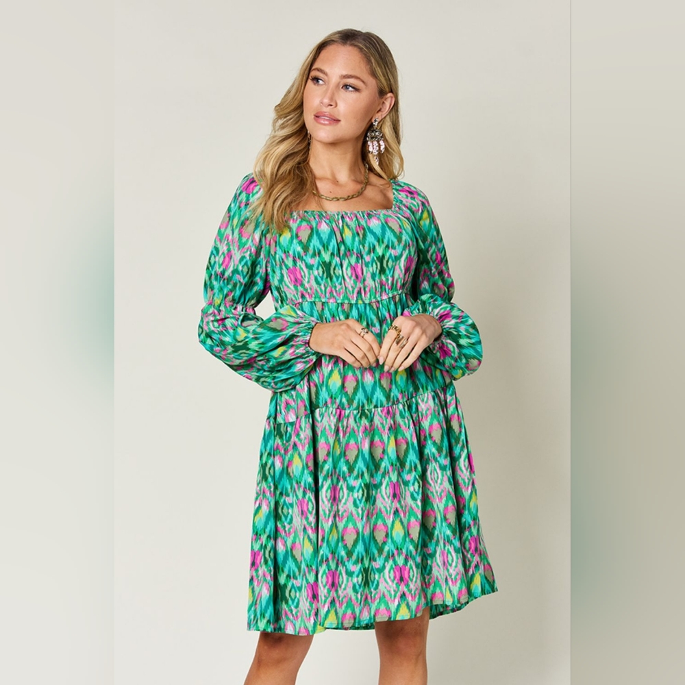 Double Take Full Size Printed Long Sleeve Dress